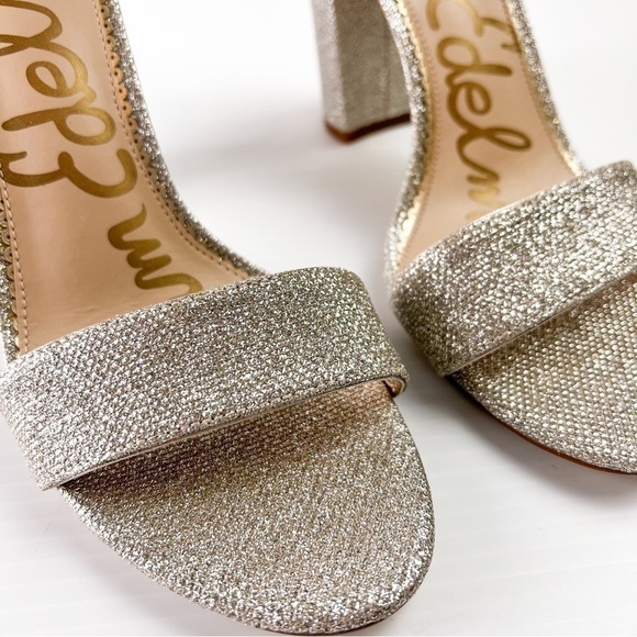 Sam Edelman Heel Sandals womens 10.5 Ankle Strap Open Toe Yaro Gold Mesh Heel - Picture 4 of 12